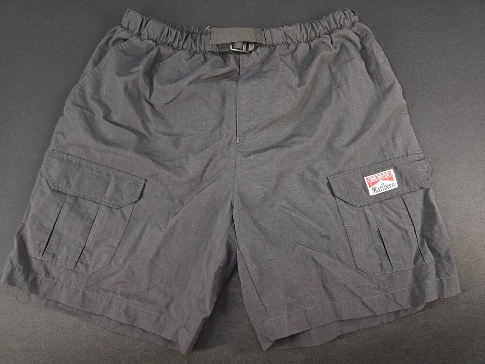 Vintage Marlboro Unlimited Cargo Swim Shorts Black Nylon Mesh Lined Men's Size S